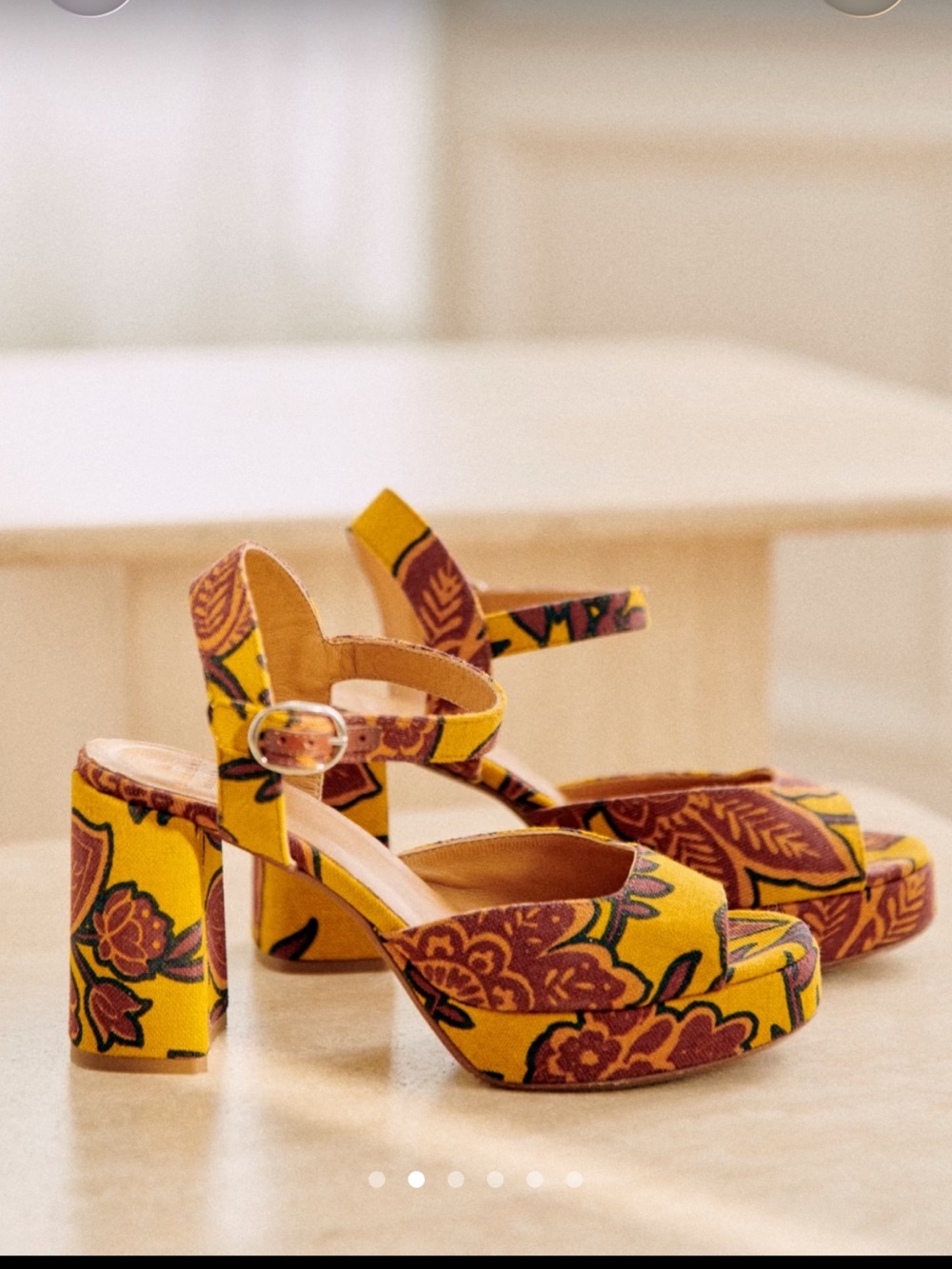High Ginnie Platform Sandals in Yellow Floral